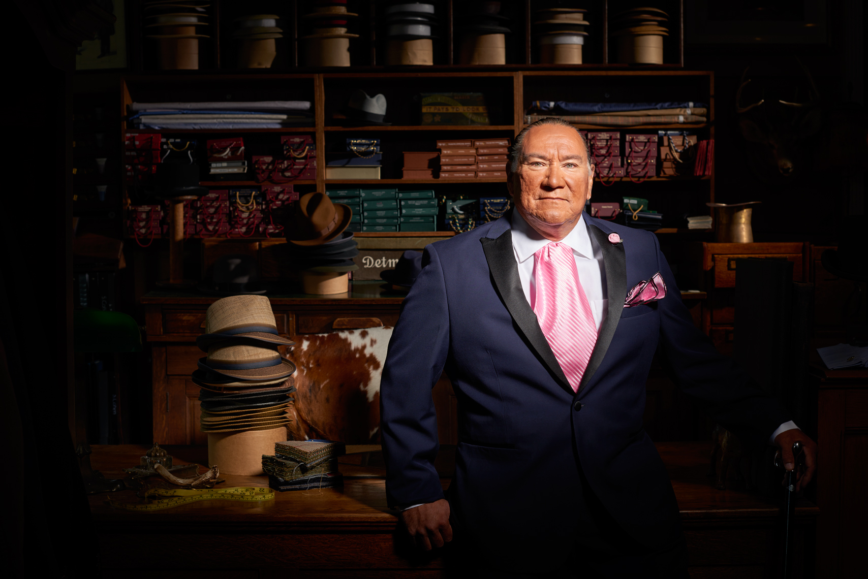Native American Man exquisitely dressed pink tie