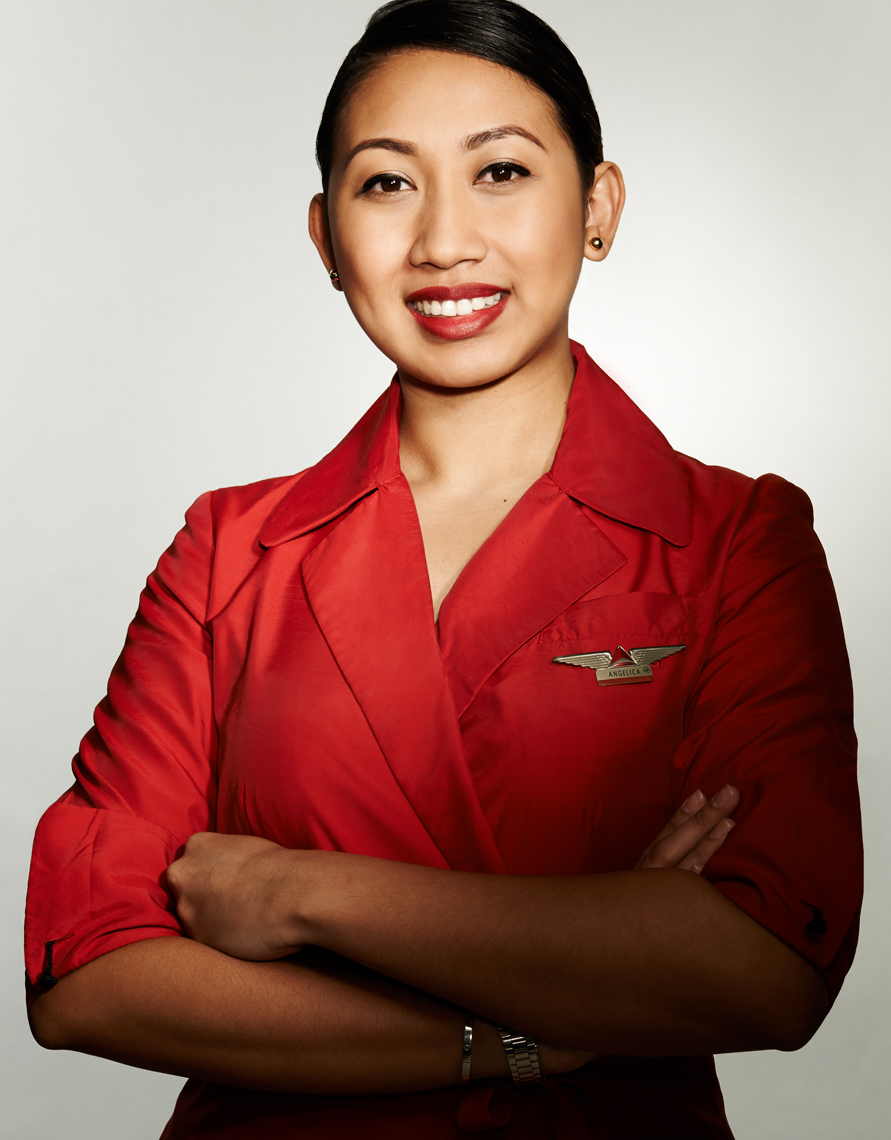 Delta Flight Attendent Asian Woman in Red