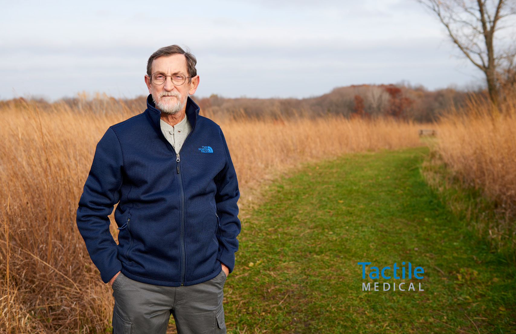 Older Bearded Man Outdoor Field Path Autumn Healthcare Tactile Medical