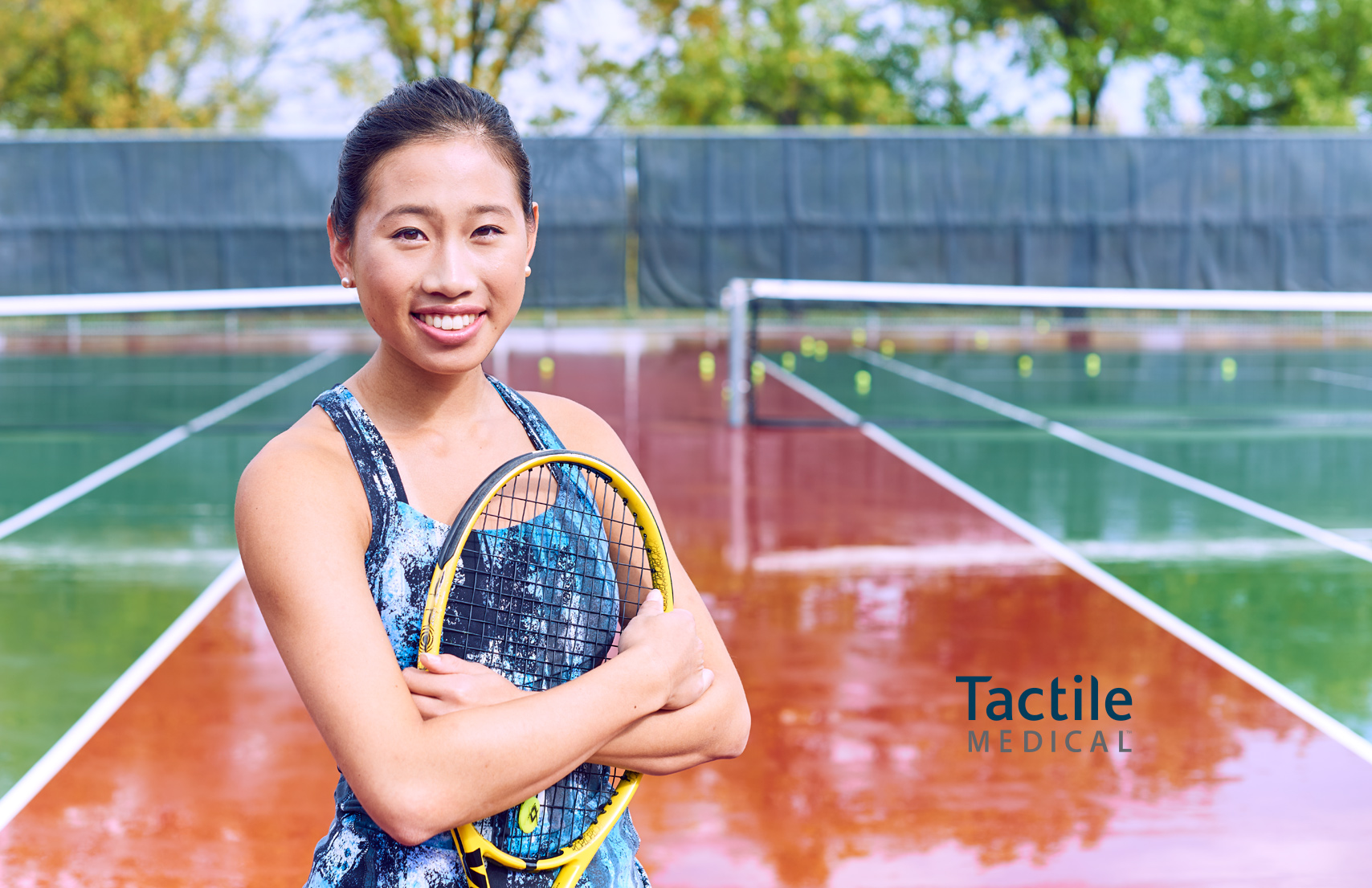 Young Asian Woman Tennis Player Court Racket Healthcare Tactile Medical